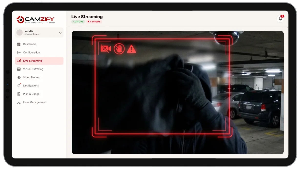 Camera Tampering Detection visualization on camera feed