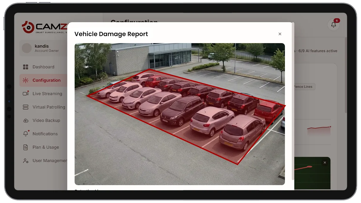 Configuration panel showing an entry checkpoint camera assigned to capture vehicle condition records