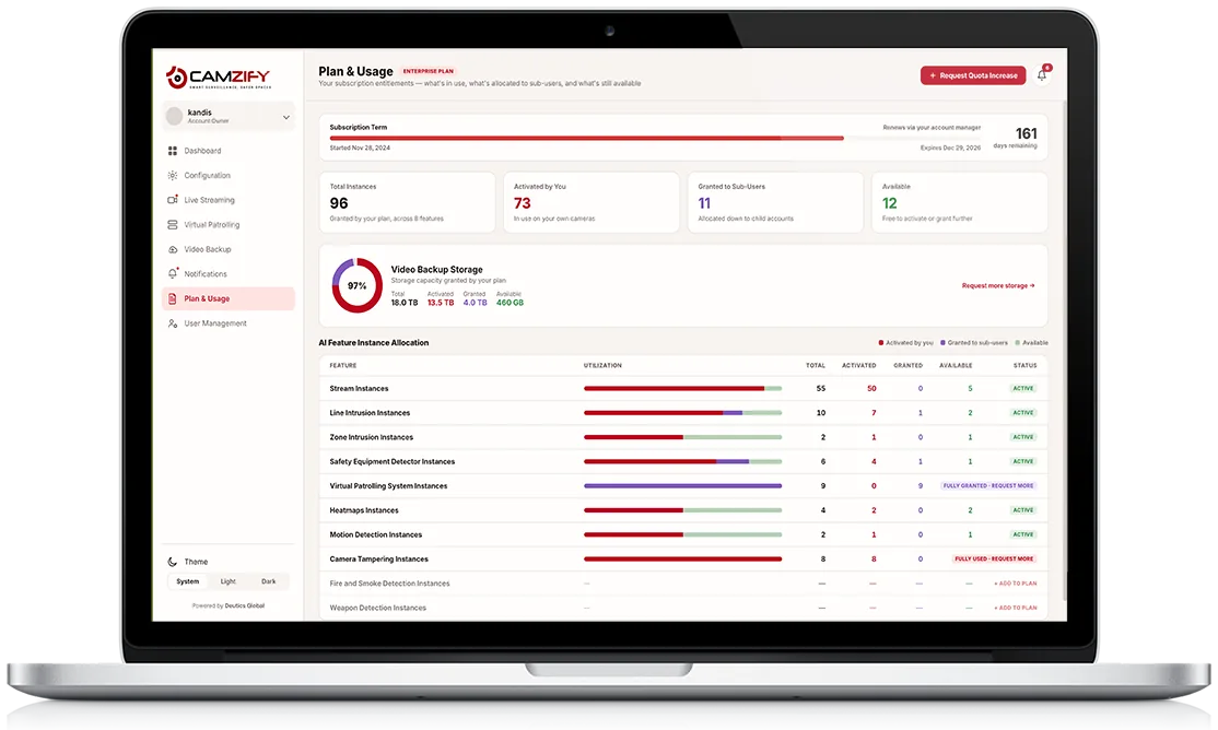 License & instances screen preview